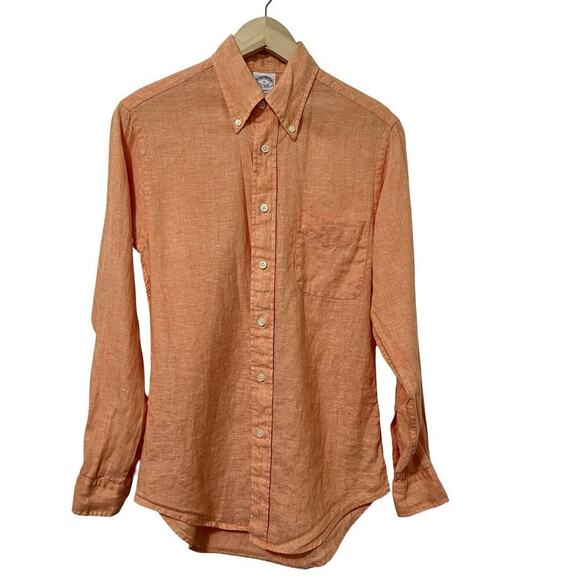Brooks Brothers Mens 100% Irish Linen Button Up Shirt Size S Orange Preppy - Picture 1 of 7